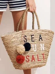 Borse da donna grandi tessute in vimini lettere Casual borsa da cesto in Rattan con nappe borsa a secchiello in paglia da spiaggia estiva borsa grande Tote Bali borse