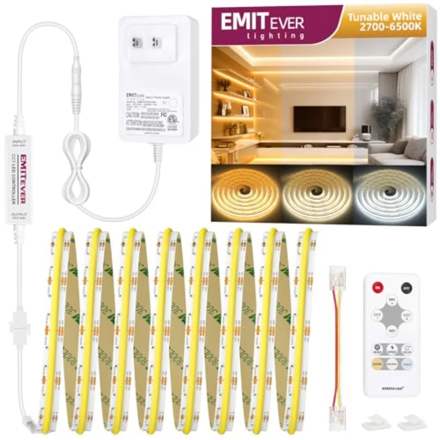 Tira de Luz LED COB, Blanco Ajustable 2700K-6500K, Regulable CCT, Kit de Tira de Luz LED de 24V, 5m de Alta Densidad, 3200 LED, CRI90+ para Cocina