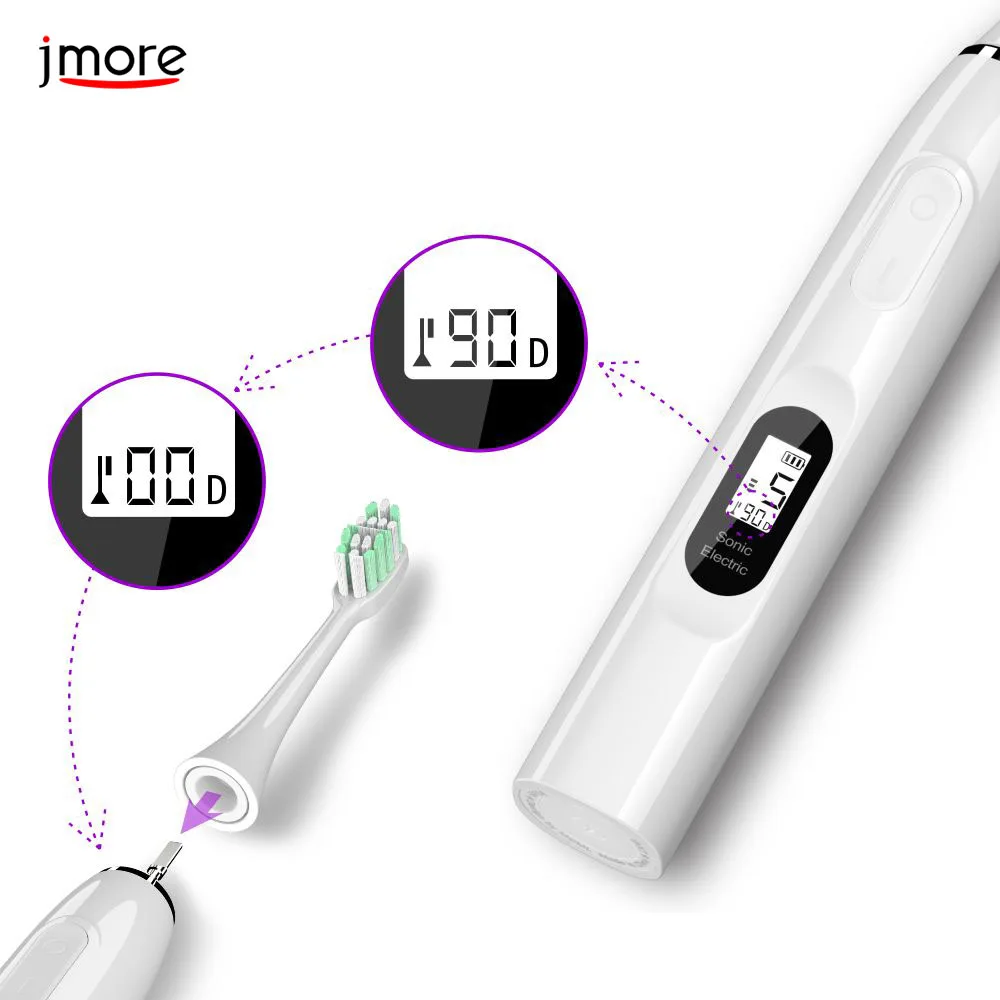Jmore P5S LCD Ultrasound แปรงสีฟันผู้ใหญ่ TypeC ชาร์จ IPX7ล้างทำความสะอาดได้15โหมดทำความสะอาด Whitening โซนิคไฟฟ้าแปรงสีฟัน