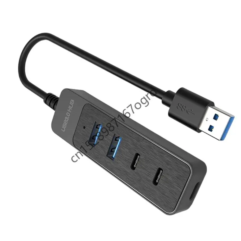 Multifungsi USB Splitter Hubs 1x USB3.0 1x USB2.0 2x Tipe C Port Konektivitas Meningkatkan Konektivitas untuk Rumah Kantor 634a