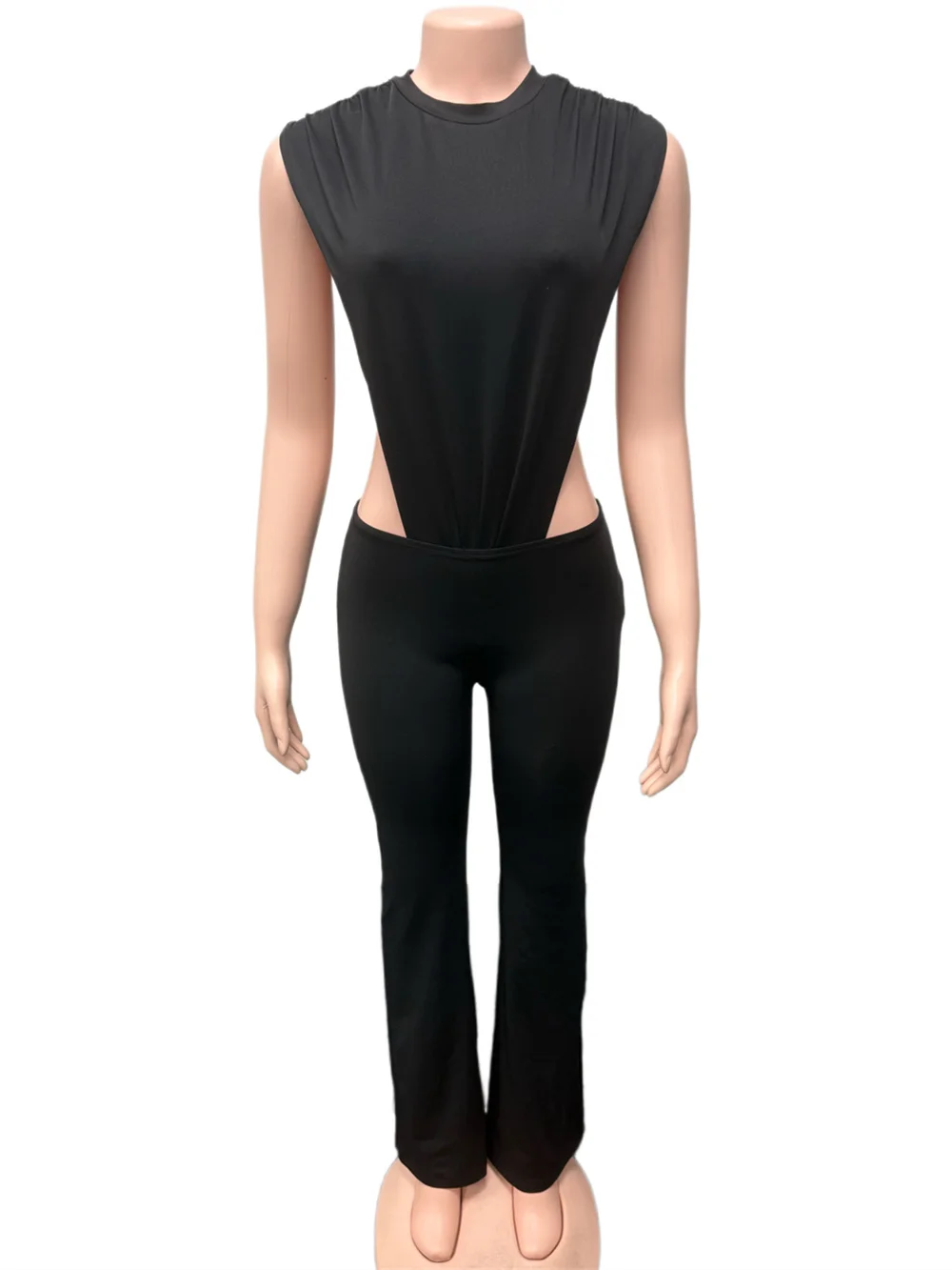 مجموعة بدلة رياضية نسائية مكونة من قطعتين من Sisterlinda بدون أكمام ورقبة دائرية وفتحة جانبية + سراويل مضيئة قابلة للتمدد ملابس نادي متطابقة منتصف الليل