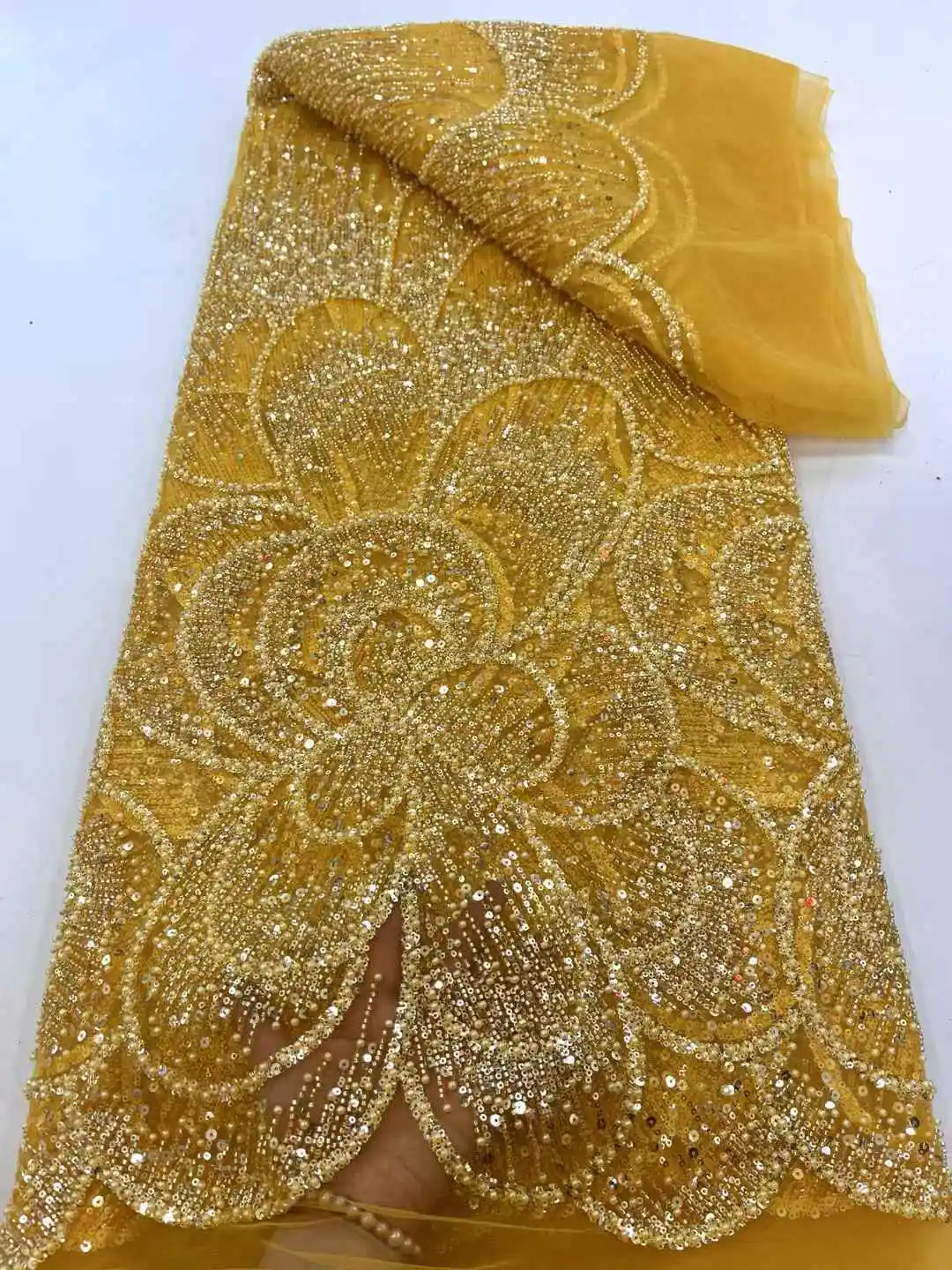 African Heavy Beaded 2025 High Quality Nigerian Sequins With Pearl Lace French Tulle Fabric For Party Dress Sew