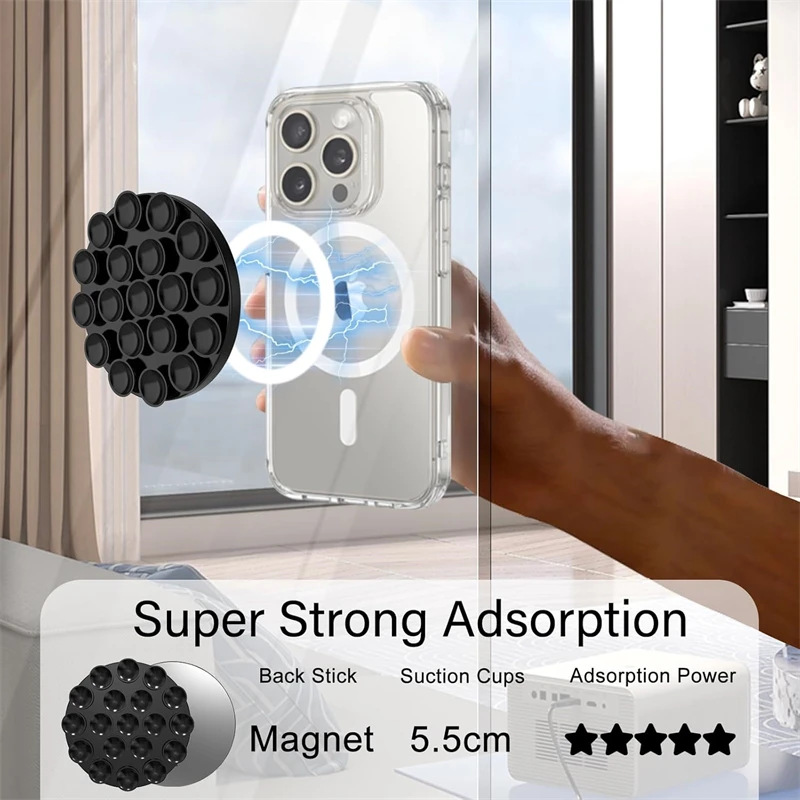 Mãos livres forte ventosa de silicone magnético suporte de aperto do telefone para magsafe iphone 16 selfies vídeos mac seguro preguiçoso montar suporte