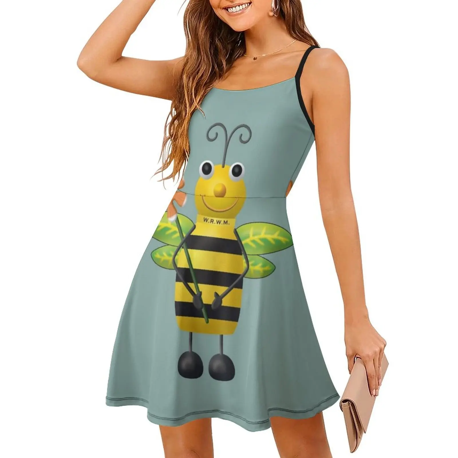 Buzzy Bee-الامتنان التميمة البوهيمي فستان بلا أكمام للنساء طباعة فساتين حفلات الشاطئ الطنانة النحل زهرة التميمة الحشرات النحل