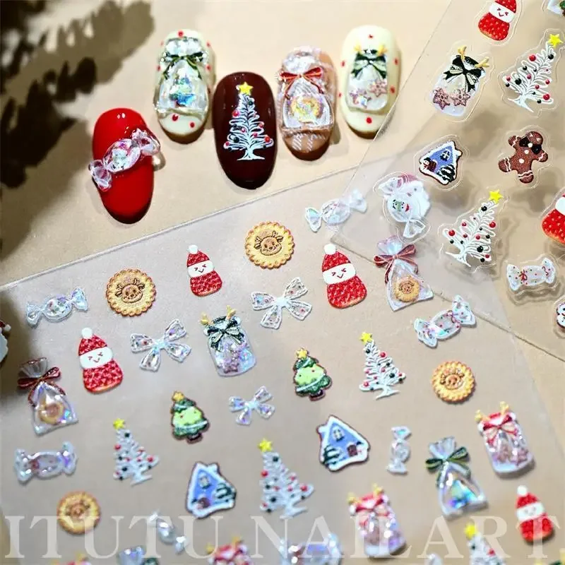 Cute Christmas Style Snowman Nail Art Stickers Shell Light Nail Art Print Embossed Stickers Nail Art Decoration Christmas Gifts