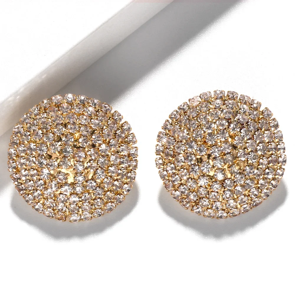 TREAZY Silver Color Full Rhinestone Big Round Stud Earrings Fashion Shiny Crystal Statement Women Jewelry Wedding Party Earrings