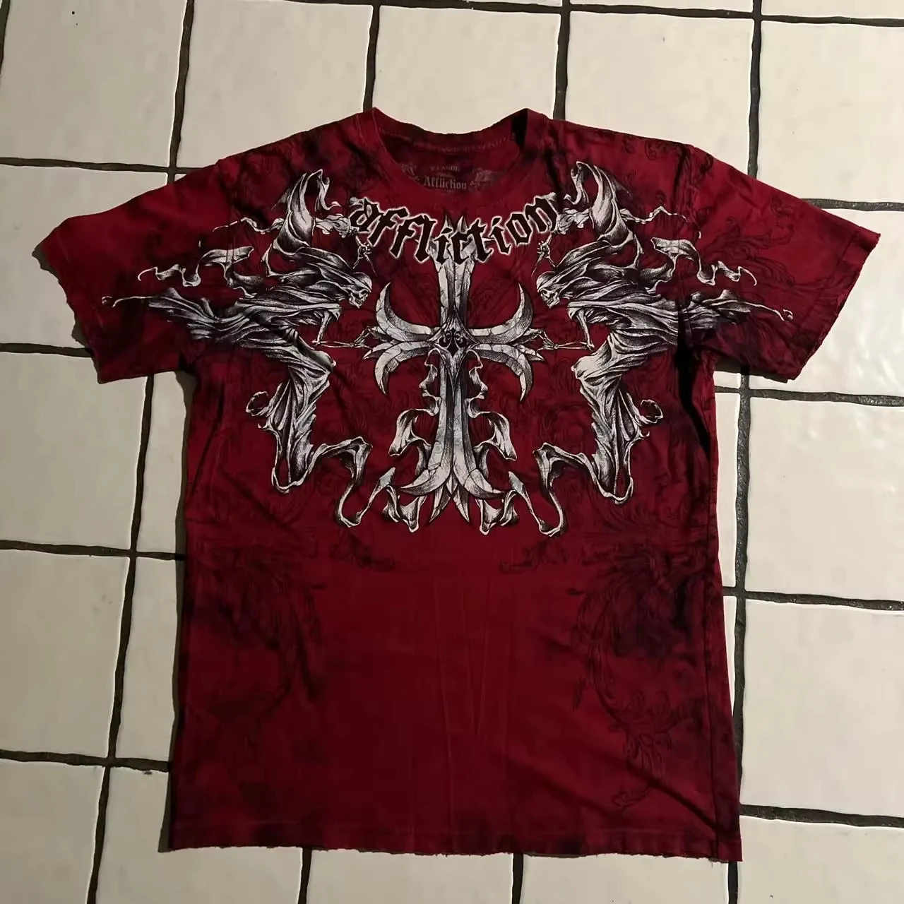 Amerikanisches 90er Retro Gothic Dark Grafik-T-Shirt Schnelltrocknend Atmungsaktiv Rundhals-Paar-Shirt Hip-Hop Streetwear Polyester Lässiges Sommer-Oberteil