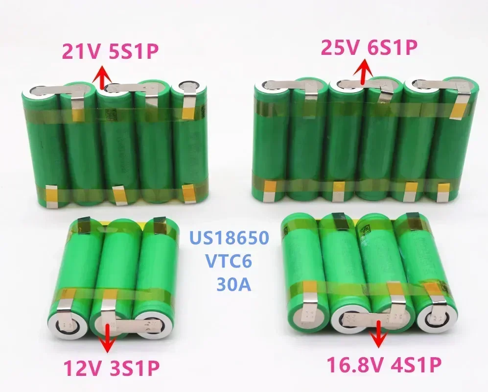 แบตเตอรี่ VTC6 US18650 12V 3000mAh 30แอมป์สำหรับไขควง12.6V แผ่นบัดกรี3S1P แบตเตอรี่12.6V (ปรับแต่ง)