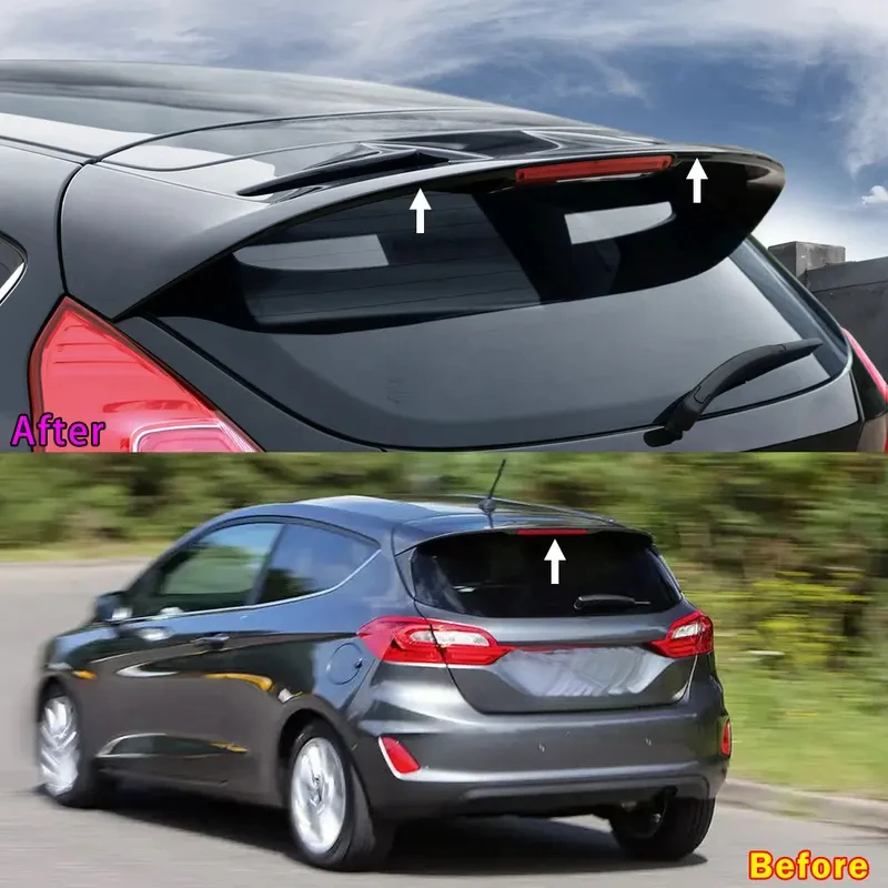 Auto Parts Primed ABS Roof Spoiler Carbon Fiber Pattern Matte Black UV Treated For Fiesta Mk7 MK7.5 2009-2018