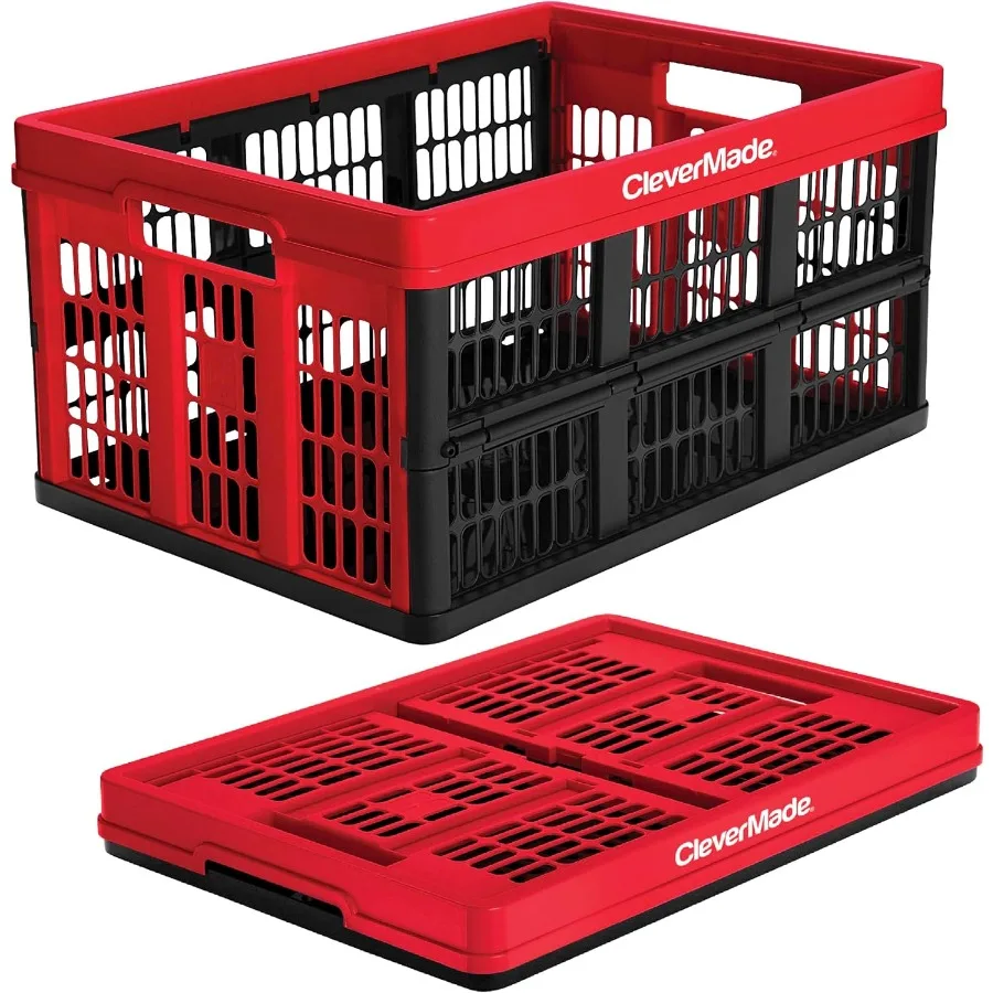 

CleverMade Collapsible Utility Crate Red 1PK - 45L 11 Gal Collapsible Storage Bins Holds 66lbs Per Bin - Plastic Stackable Grat
