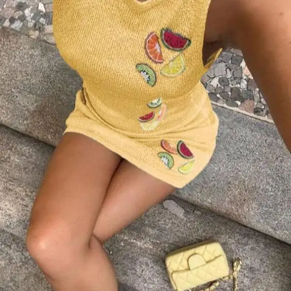 

Men's Casual Sportswear Set Women's Fruit Patterned Seven-Quarter Sve ort Pants Autumn Season Brand Unbranded