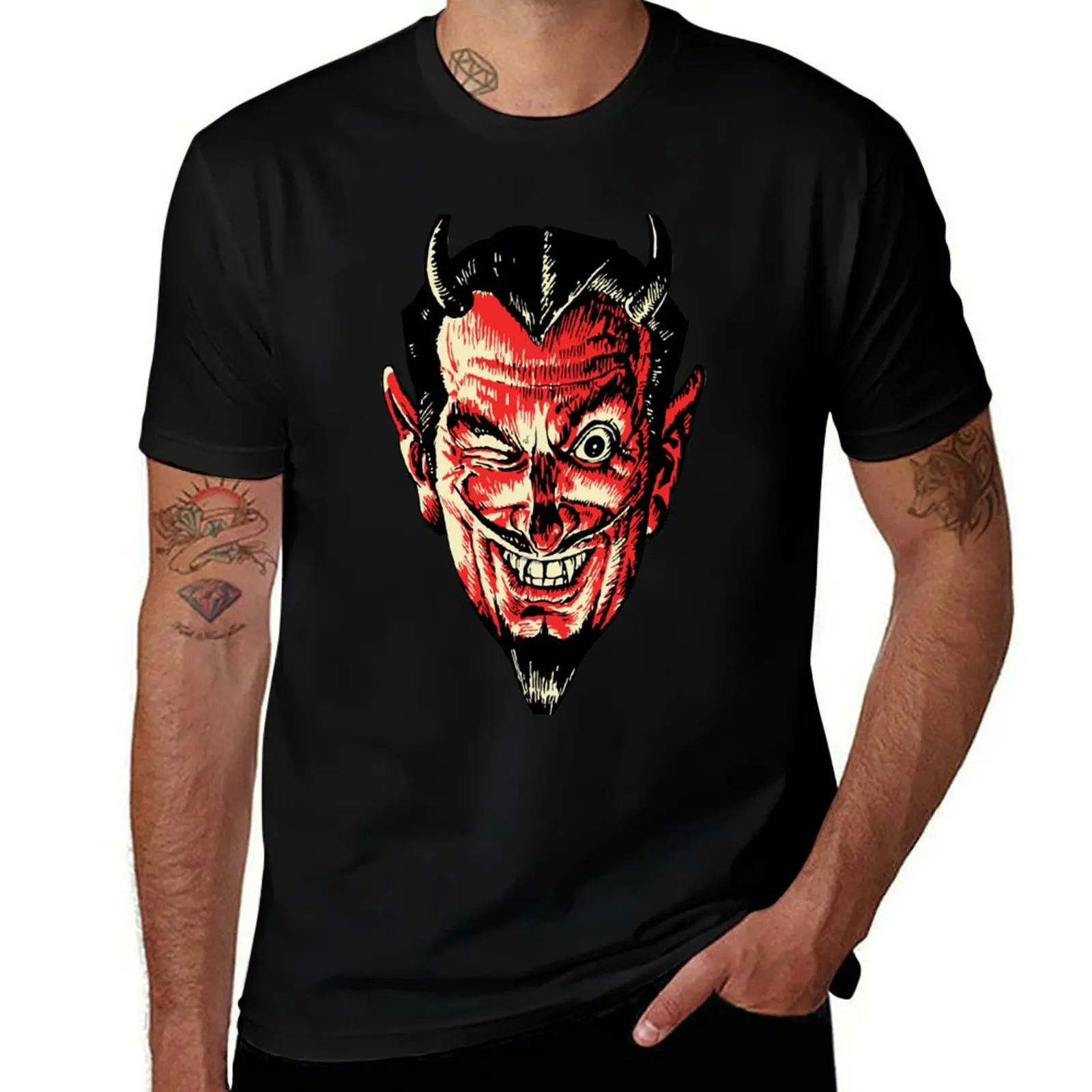 

print anime plain t custom Head Red shirt shirt oversize shirts t man t T-Shirt Devil Halloween Vintage