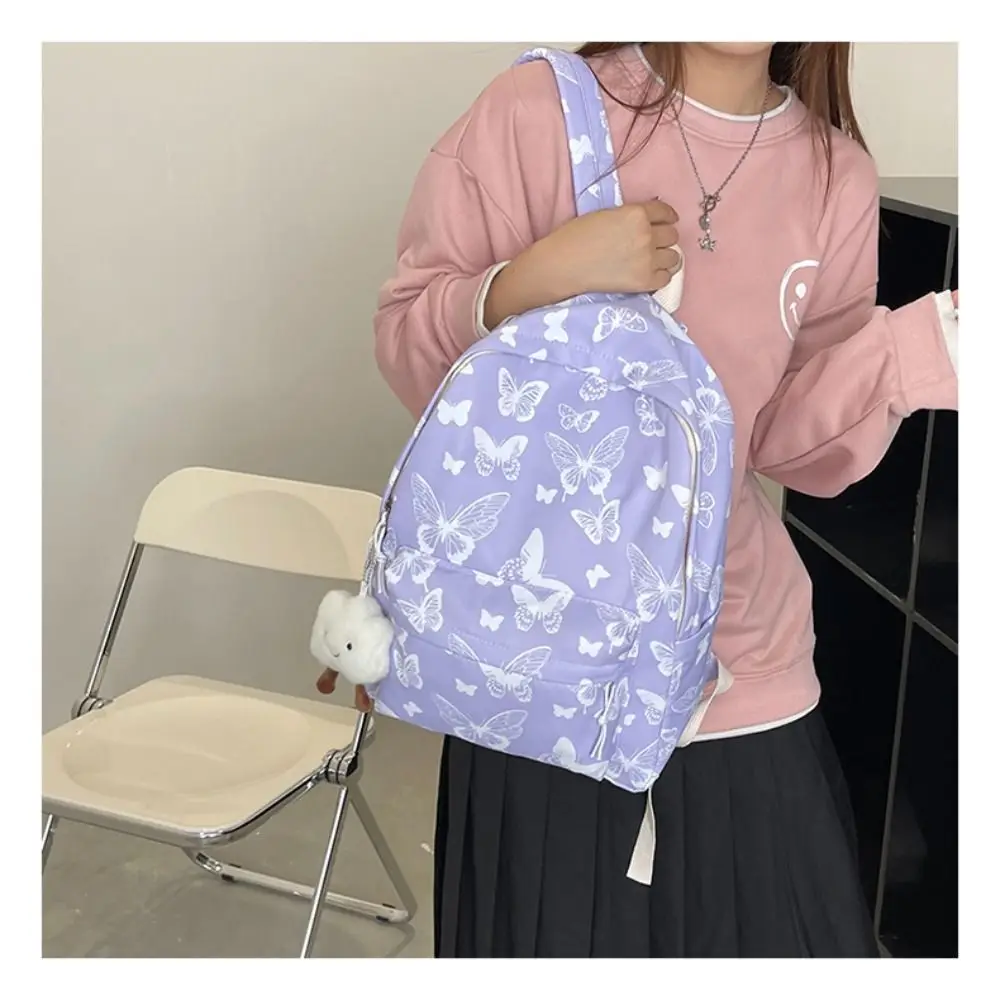 Unisex Butterfly Printing Pattern Backpack Student Backpack Girls Nylon Bag Without Pendant Short Distance Portable Travel Bag