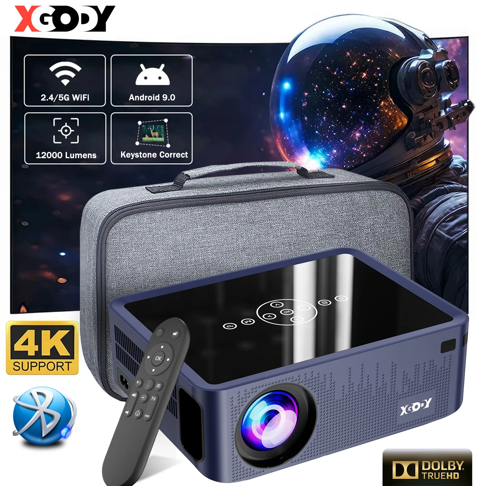 XGODY 4K UHD Projector 5G WiFi Bluetooth 12000 Android Smart Beamer Home Theater Movie