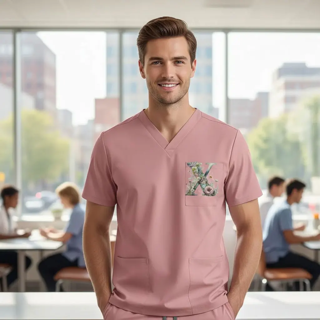 

Комплект быстросохнущей униформы для медсестер с завязками: топ с коротким рукавом и брюки, с возможностью индивидуального принта, для салонов красоты и акушерских клиник