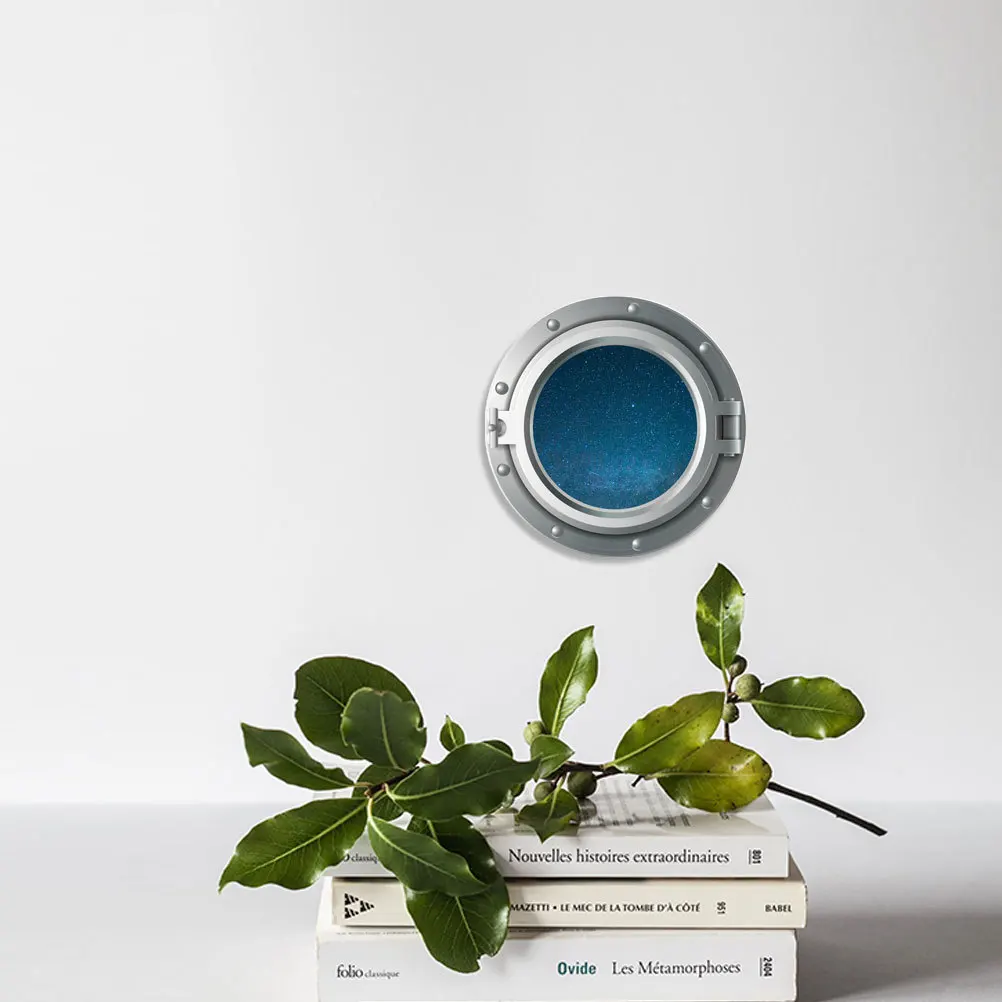 ملصق حائط ثلاثي الأبعاد مقاوم للماء وقابل للإزالة على شكل نافذة طائرة الكون لتزيين غرفة النوم وغرفة المعيشة