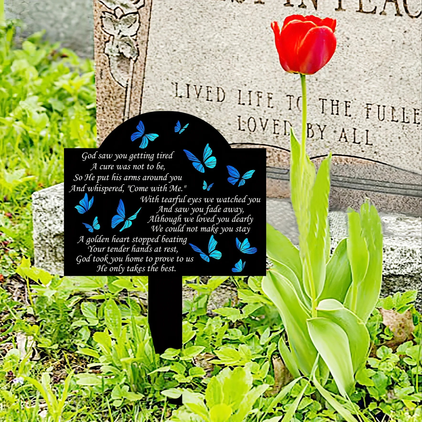 A Classic -Style Butterfly Memorial Stake for Thanksgiving - a Ground-Mounted Garden Decoration, a Non-Electric Tribute Plaque