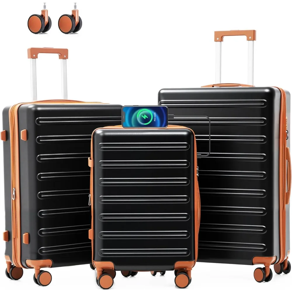 

luggage sets 3 Piece with Spinner Wheel,100% PC Material Lightweight Durable,Expandable Carry On Travel Hardside Suitcase sets w