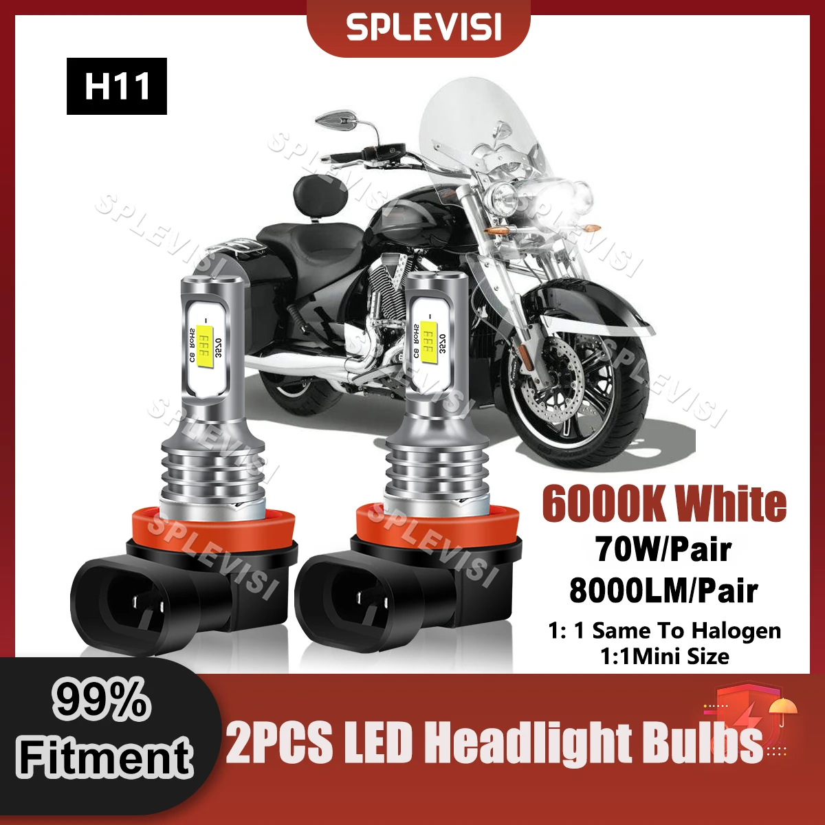 

6000K Xenon White LED Headlight Bulbs 8000LM 70W 9V-24V For Victory CROSS COUNTRY 8 BALL ALL OPTIONS (V15DA36) 2015-2016