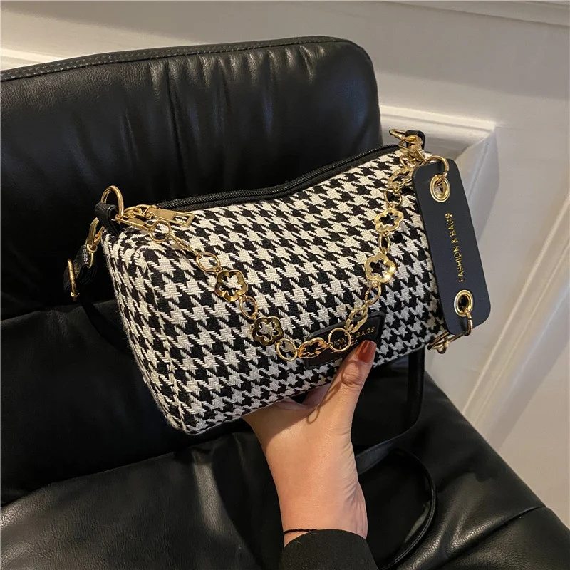 Fashion Houndstooth Shoulder Bags For Women Underarm Flap Spring New Design Handbag Women\'s Leather Luxury Crossbody Woman Bags