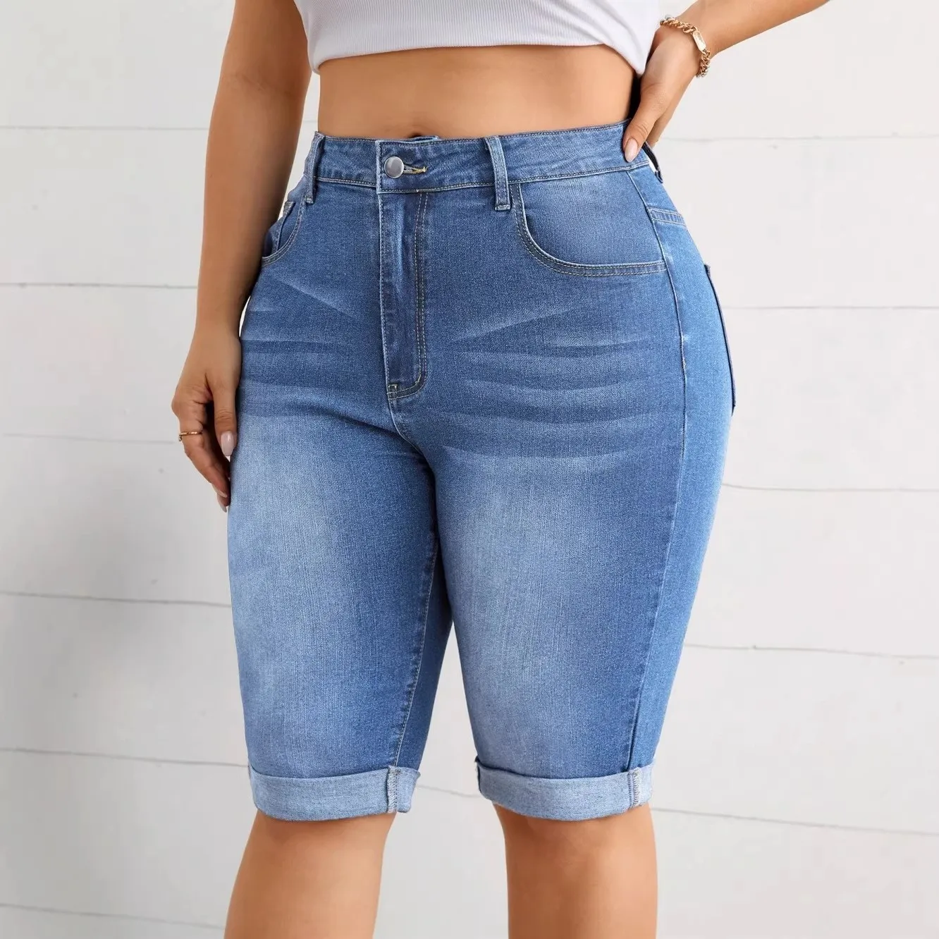 Mid Waist Washed Finish Skinny Jeans Urban Cropped Elegant Commuter Regular Thickness Spring Sand Washed Casual for Women view 3