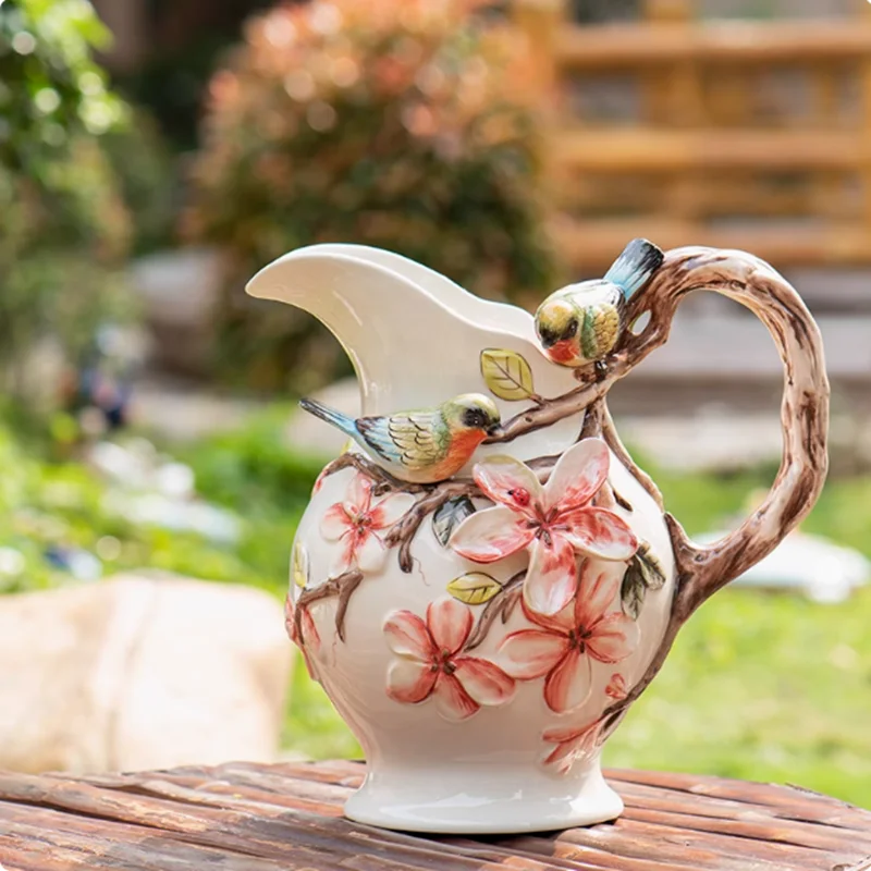 Hand Drawn Lily Flower Ceramic Vase, Hydroponic Vase, Living Room Dining Table Flower Arrangement Container, Home Decoration