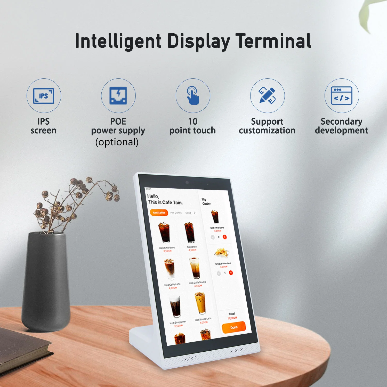 10.1 Inch L Shape Vertical Touch POS Tablet RK3568 4-Core Android 11 2G+16G Self Order Kiosk Loyverse Supported Customer Termina