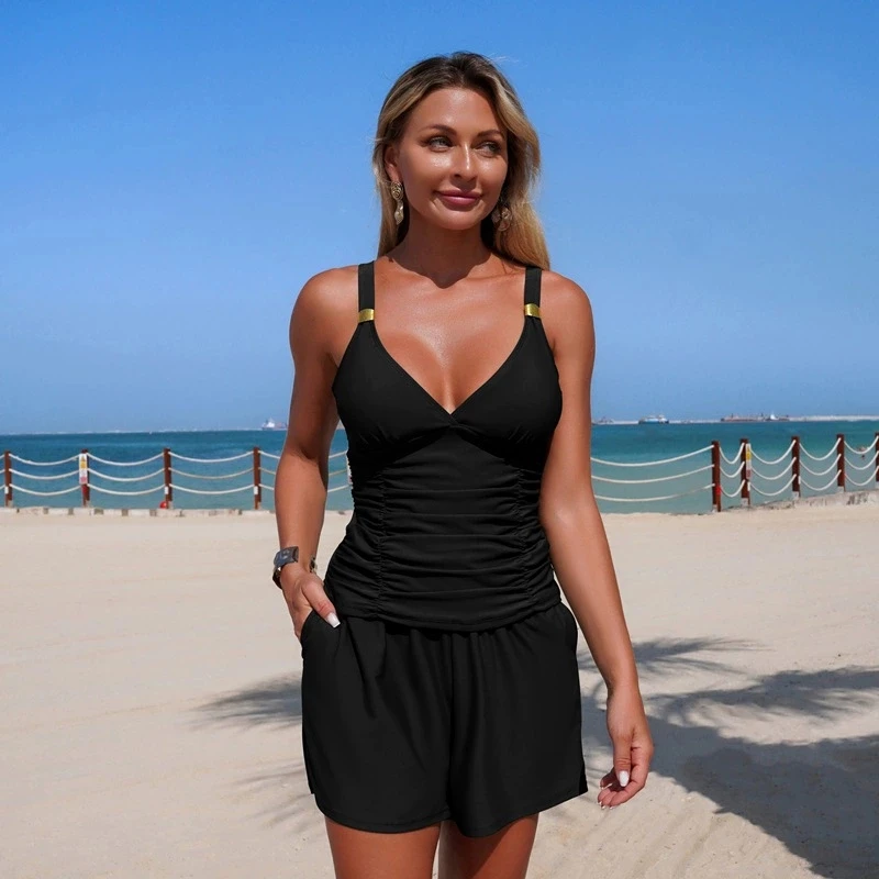 VigoBreviya Green V Neck Tankini Set Women Solid High Waist Bikini Swimwear Female 2026 Pocket Two Piece Swimsuit Bathing Suit view 2
