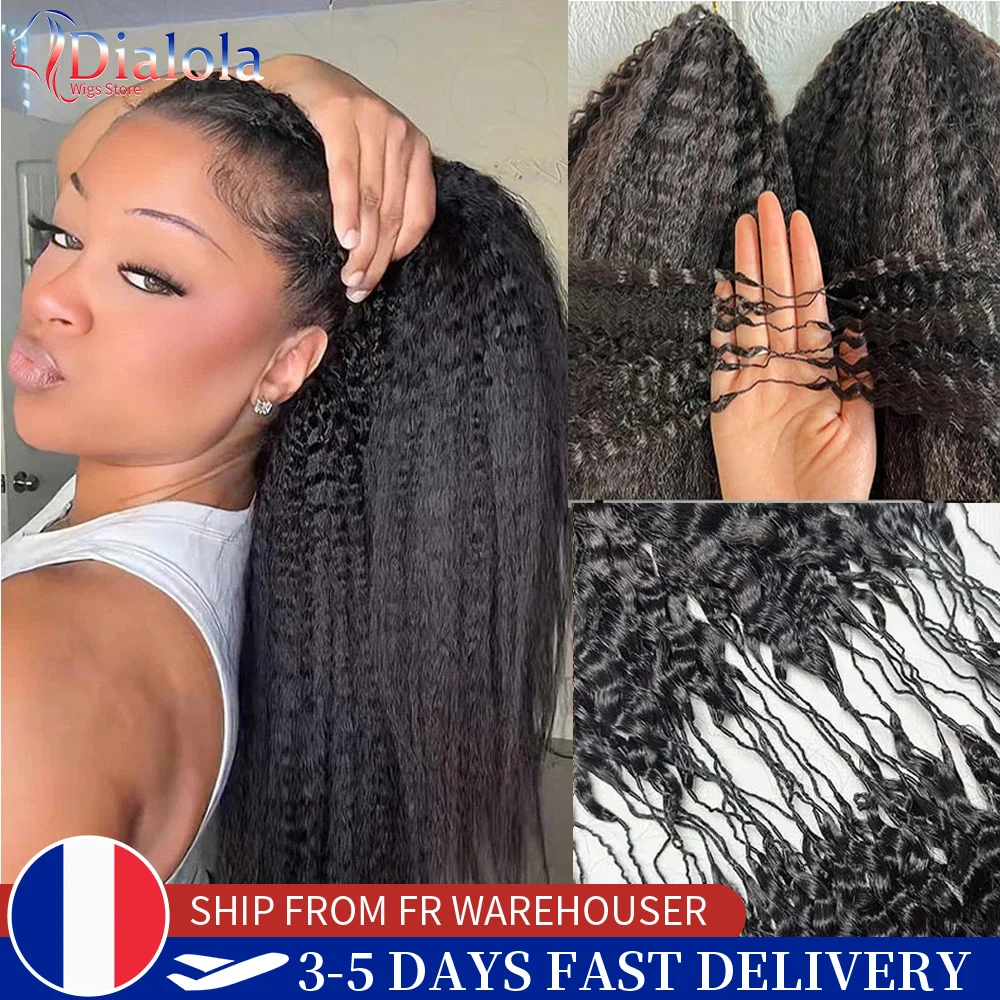Dialola Kinky Straight Burmese Curly Feather Crochet Human Hair Extension Pre-Separated Knotless Reusable Pre-Looped Body & Wave
