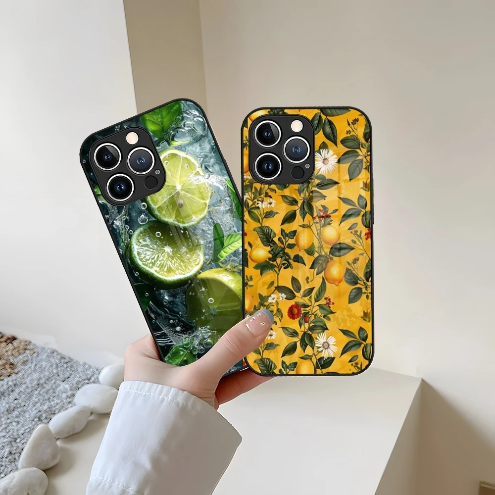 Fruit lemon Phone Case For iPhone 13 15 14 16 12 11 Pro XS Max Plus Mini X XR 8 7 6s SE2020 Tempered Glass Coque