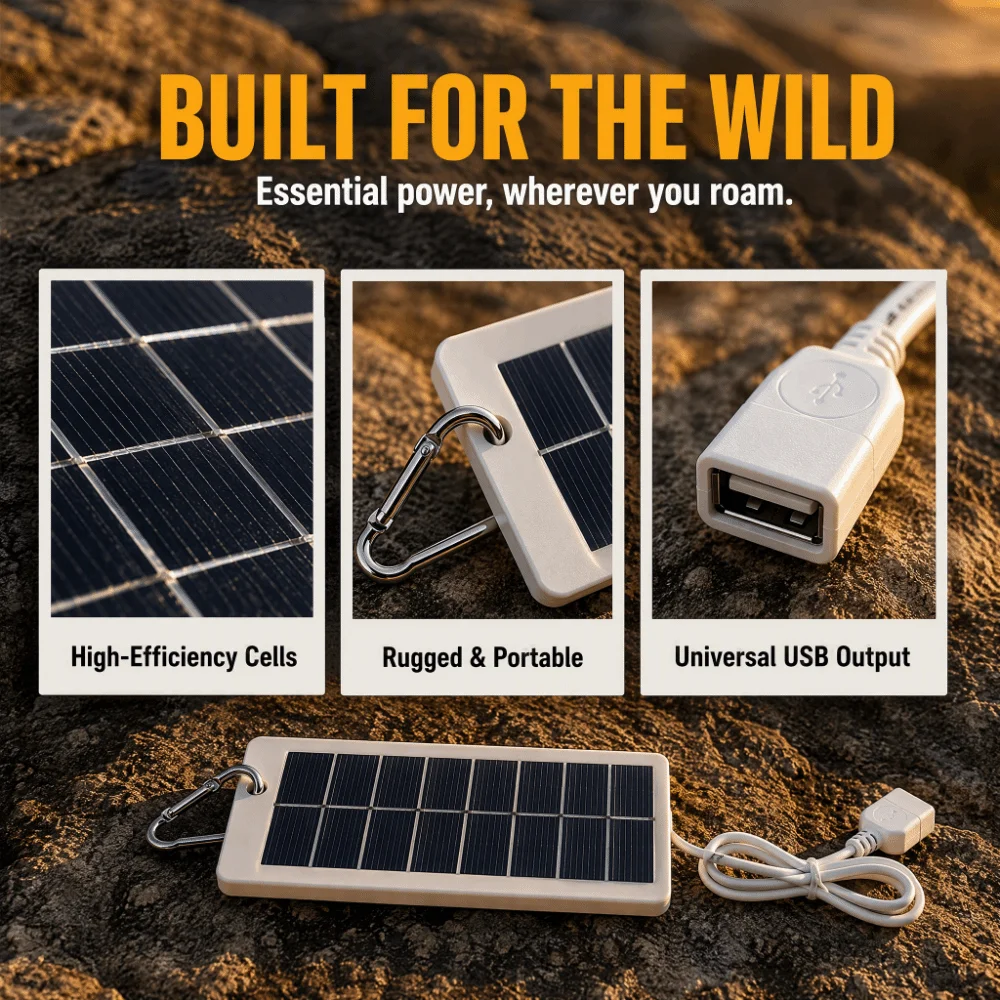 5V 1.5W USB Solar Charger Panel with USB Output High Efficiency Solar Panel Charger Waterproof Multipurpose