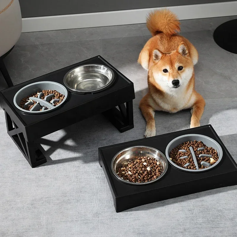 Double Feeders Lift Pet Feeding Dish Water Big Table Small Bowls Dog Adjustable Dogs Stand Elevated Food Medium Bowl Height