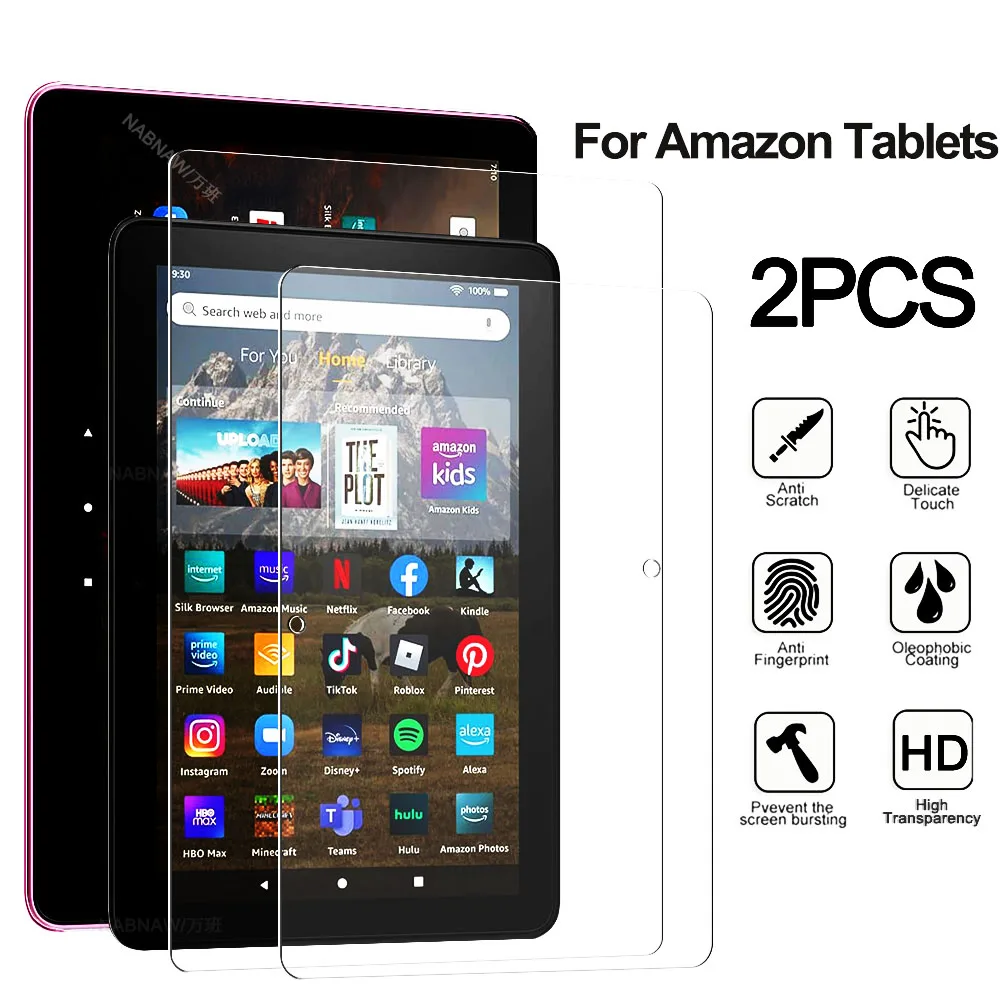 2Pcs HD Anti Scratch Tempered Glass Screen Protector For Amazon Kindle Fire HD 7 8 10 Kids Pro Plus 2022 2021 2020 Fire Max 11