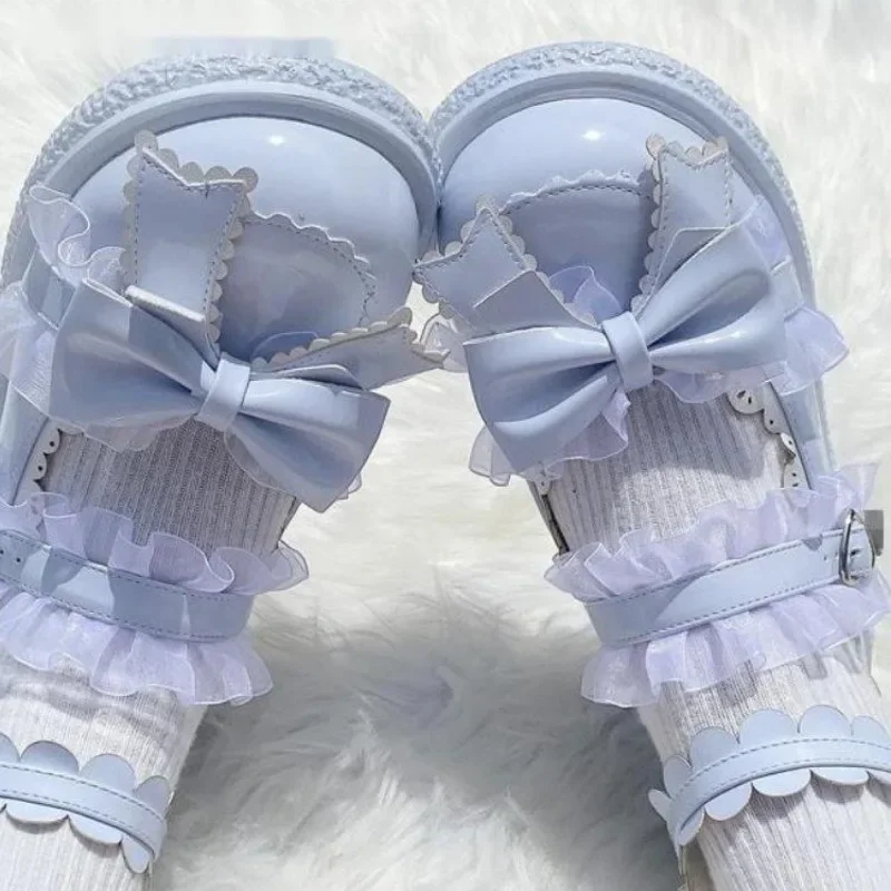 Buty Lolita japońskie urocze sandały damskie z kokardą szykowne buty Mary jane projekt klamry z okrągłym noskiem słodkie buty na co dzień