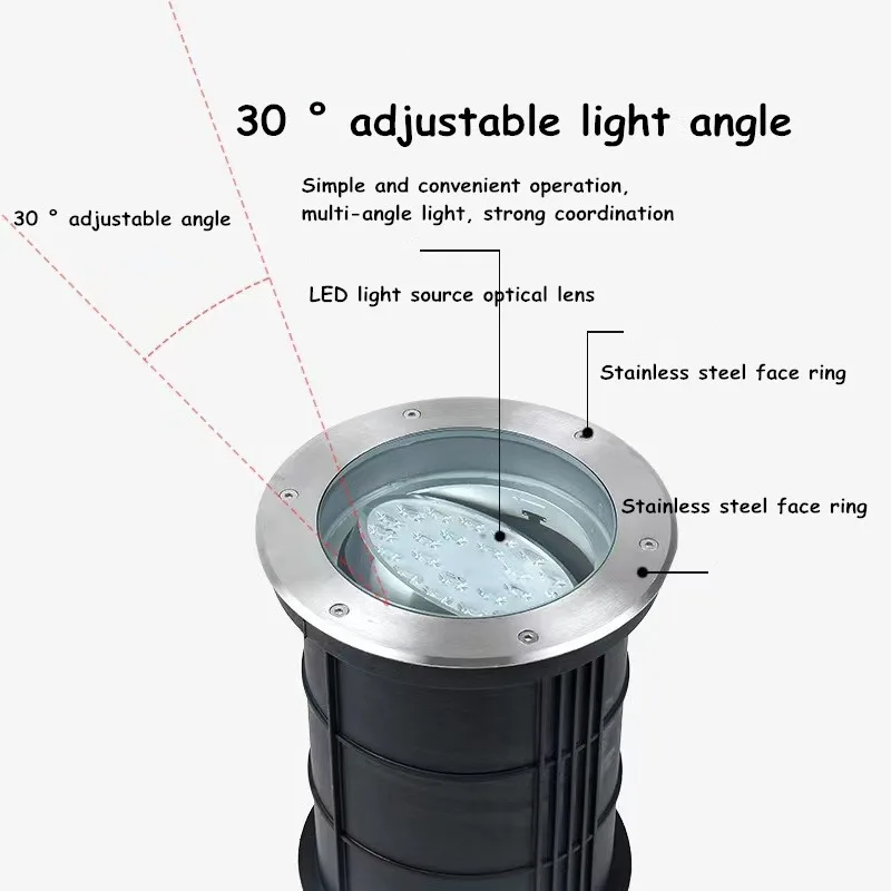 Imagem -05 - Ângulo Ajustável Lâmpada Subterrânea Enterrado Luz Impermeável Embutido Holofote à Terra Decoração Quintal Jardim 15w 18w Aço Inoxidável