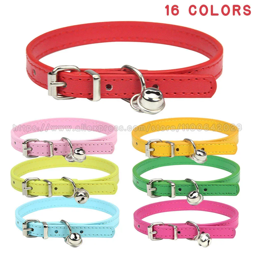 Cute Puppy Cat Collar With Bells PU Leather Small Dog Kitten Necklace Collars For Cats Pet Supplies Chihuahua Accessories Pink