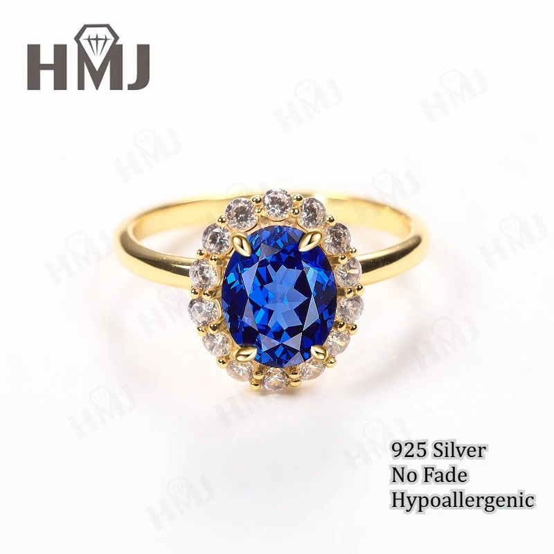 

Кольцо HMJ 2CT овальной формы с муассанитом и бриллиантом, сапфиром, серебро 925 пробы, обручальное кольцо ​ украшения для мужчин и женщин No Fade