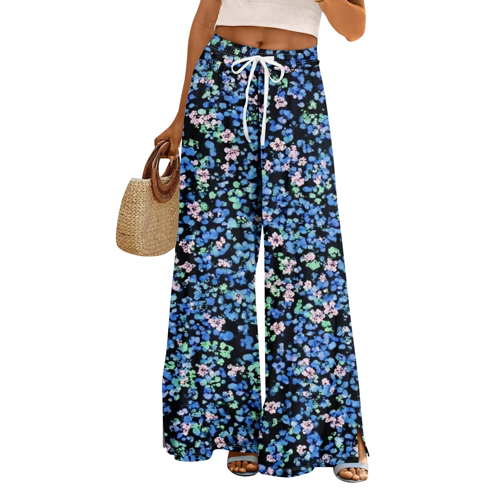 

Осень-зима женские брюки с высокой талией брюки-палаццо в стиле бохо брюки уличная одежда повседневная одежда широкие брюки с эластичной резинкой на талии брюки Y2k