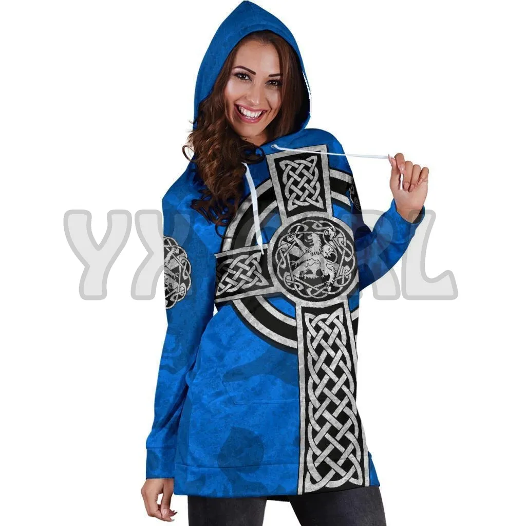 YX GIRL Scotland Hoodie Dress Wave 3D Printed Hoodie Dress Novelty Hoodies Women Casual Long Sleeve Hooded Pullover Tracksuit