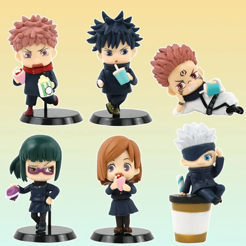 

6pcs/set Jujutsu Kaisen anime Itadori Yuji Satoru Gojo Fushiguro Megumi action figure cute cake Ornament kid toys birthday gifts