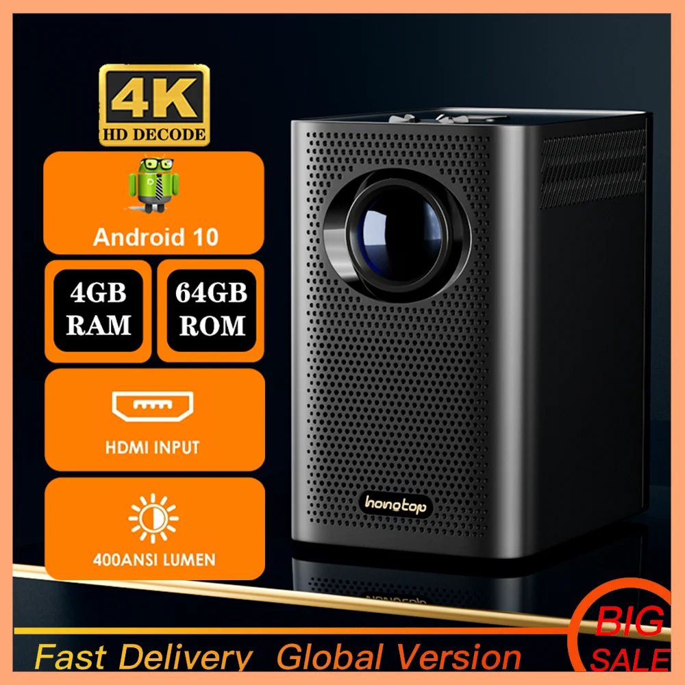 S30MAX Projector 4K 1080P Android 10 Mini Projector 400ANSI Lumens 4GB+64GB WiFi Bluetooth Home Theater Portable Projector