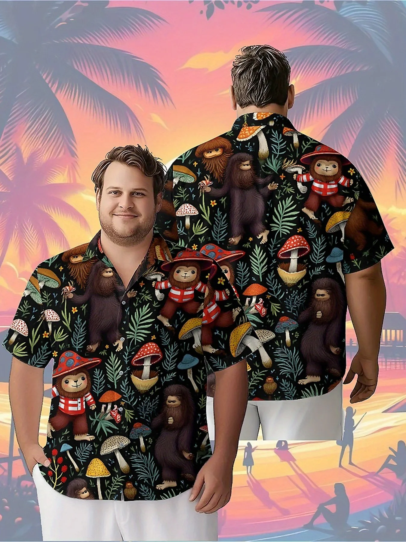Men's Plus Size Hawaiian ShirtsFantasy Creatures and Mushroom Forestpattern,Premium Comfort Youth Clothes,Streetwear Y2K Tops