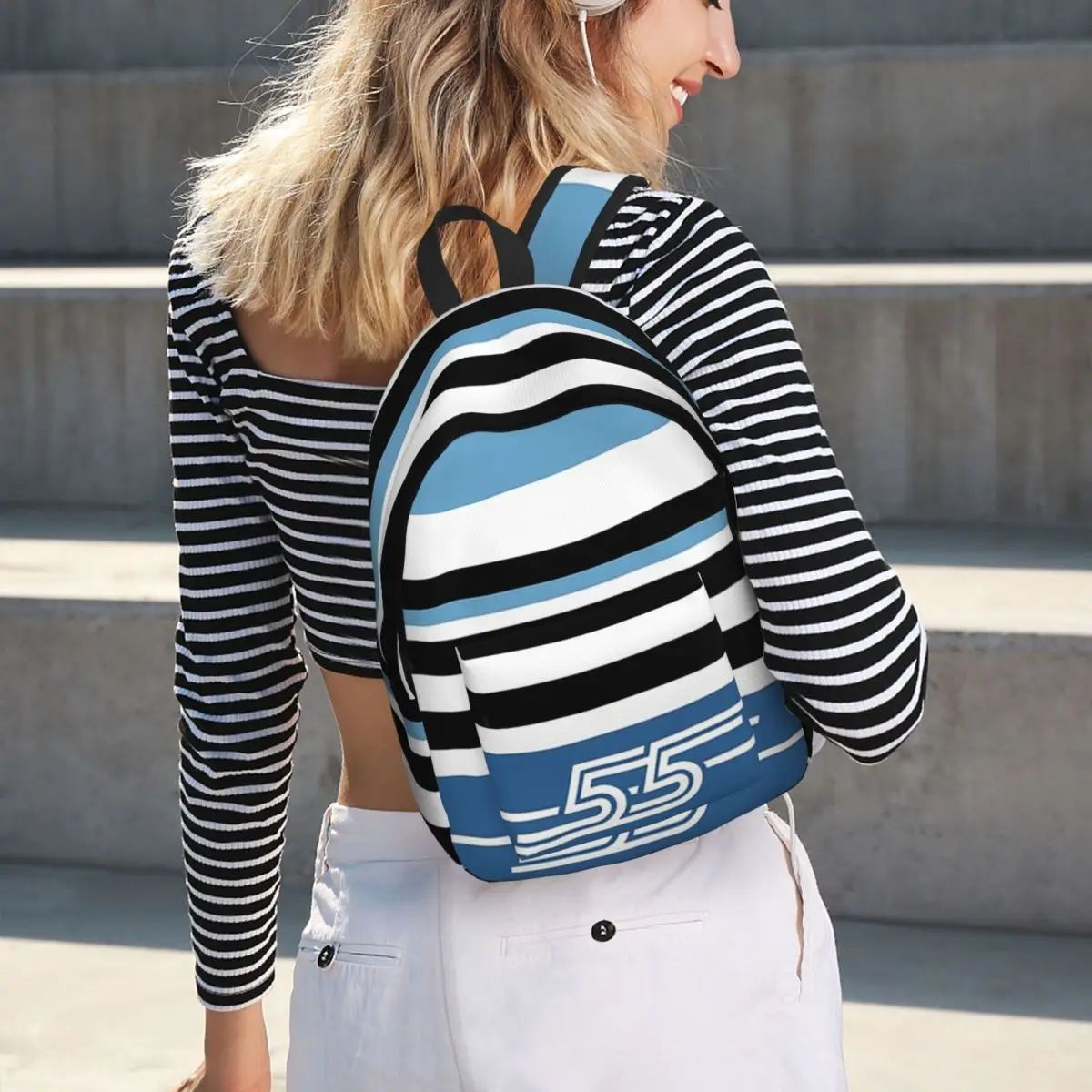 Carlos Sainz 55 Stripe Motif Racing Color Blocks F1 Driver Student Backpack School Bag Hiking Daypack Bookbag Shoulder Bags