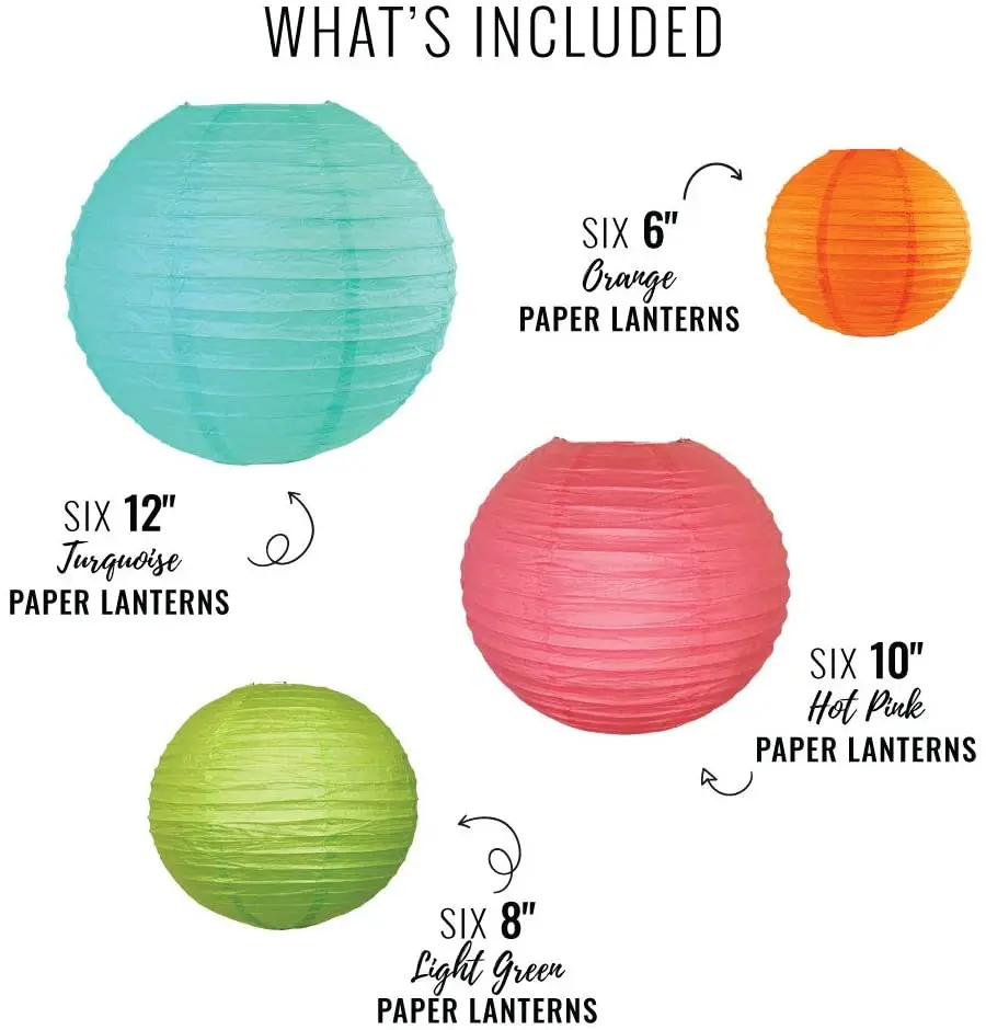 24pcs Hanging Paper Lanterns for Birthday and Wedding Blue Rose Light Green and Orange Paper Ball Easter Day Home Decorive