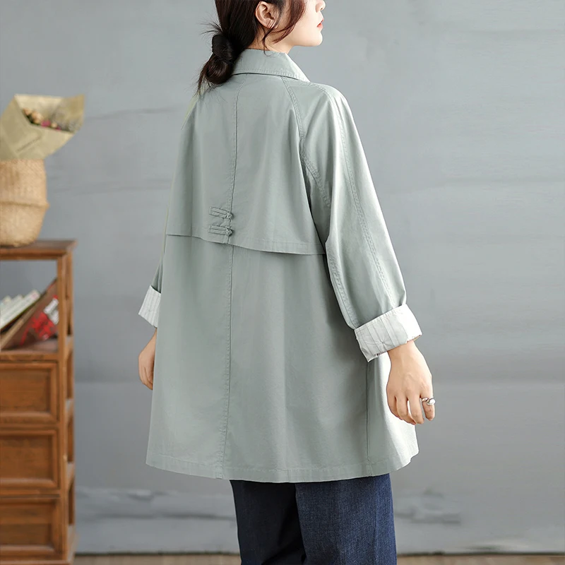 เสื้อแจ็คเก็ตผู้หญิงทรงยาวปานกลาง ปกพับติดกระดุมเม็ดเดียว สไตล์เรียบง่าย ดูดี มีสไตล์ เหมาะกับการเดินทาง ใช้ได้หลากหลาย สำหรับฤดูใบไม้ผลิและฤดูใบไม้ร่วง