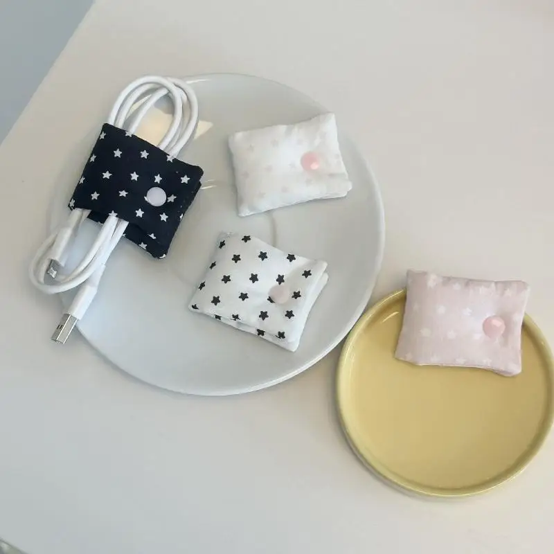 INS Style Star Cable Buckle Cute: Fabric Data Wire Organizer Portable Headphone Charging Cable Storage