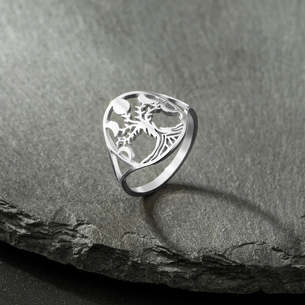 Dawapara Mondphase und Baum des Lebens Frauen Ring Mond göttin Symbol Wicca Glück Amulett Edelstahl heidnischen Schmuck – Detail 13