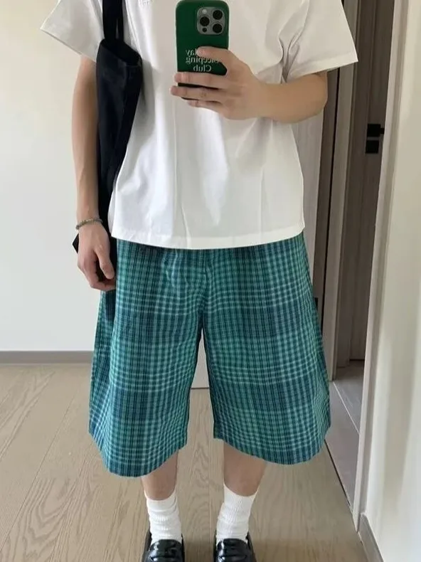 

Мужские пляжные шорты в американском ретро-стиле, в клетку, быстросохнущие, повседневные, свободные, прямые, летние, универсальные, средней длины