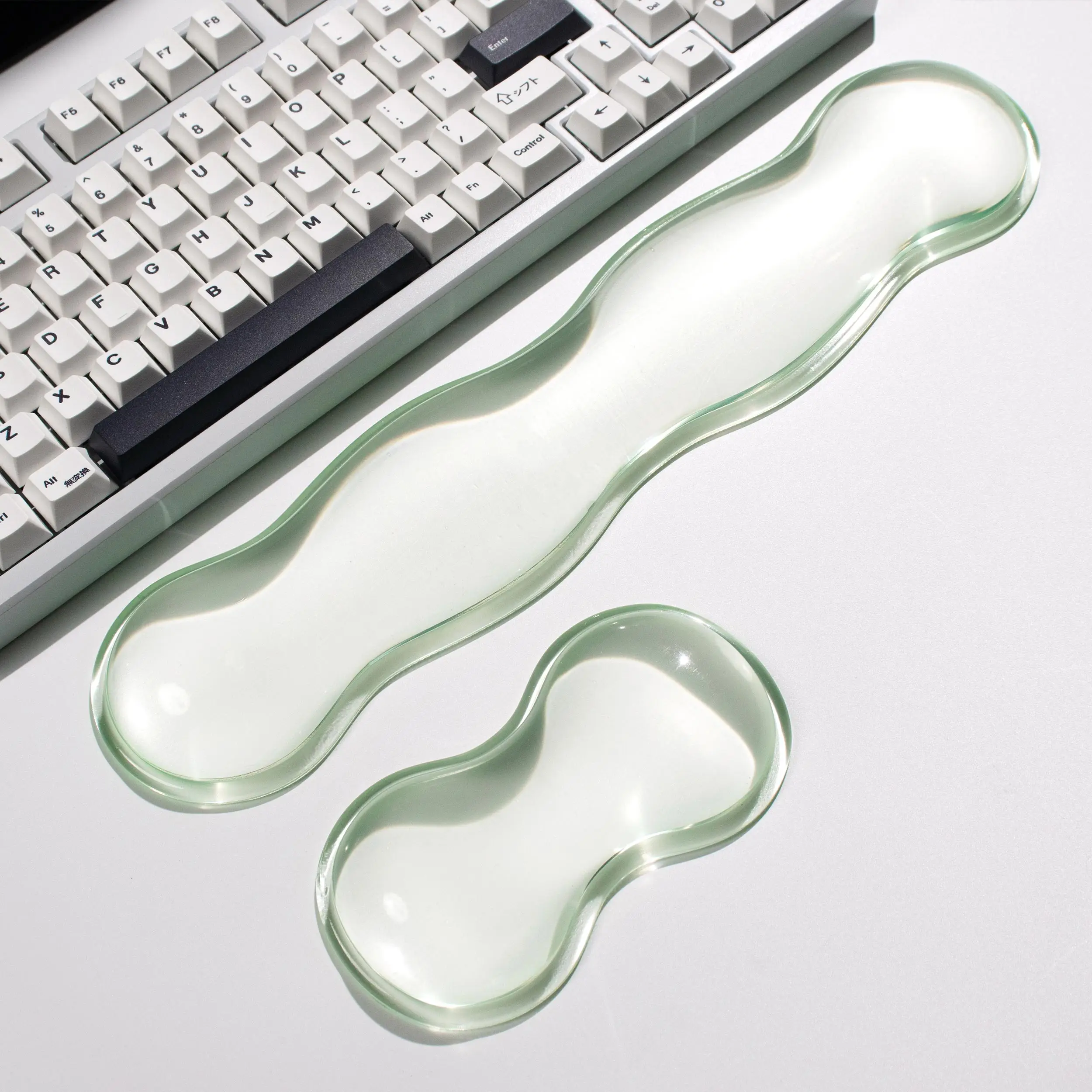 Green Silicone Mouse Wrist Rest Set For Keyboard Mouse Ergonomic Clear Gel Wrist Rest For Keyboard 60% 68% 75%