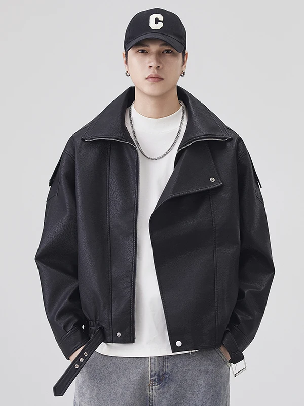 

Мужская кожаная куртка в американском ретро-стиле, осенняя новинка, модный бренд, свободный крой, с длинными рукавами, в стиле рабочей одежды, с воротником